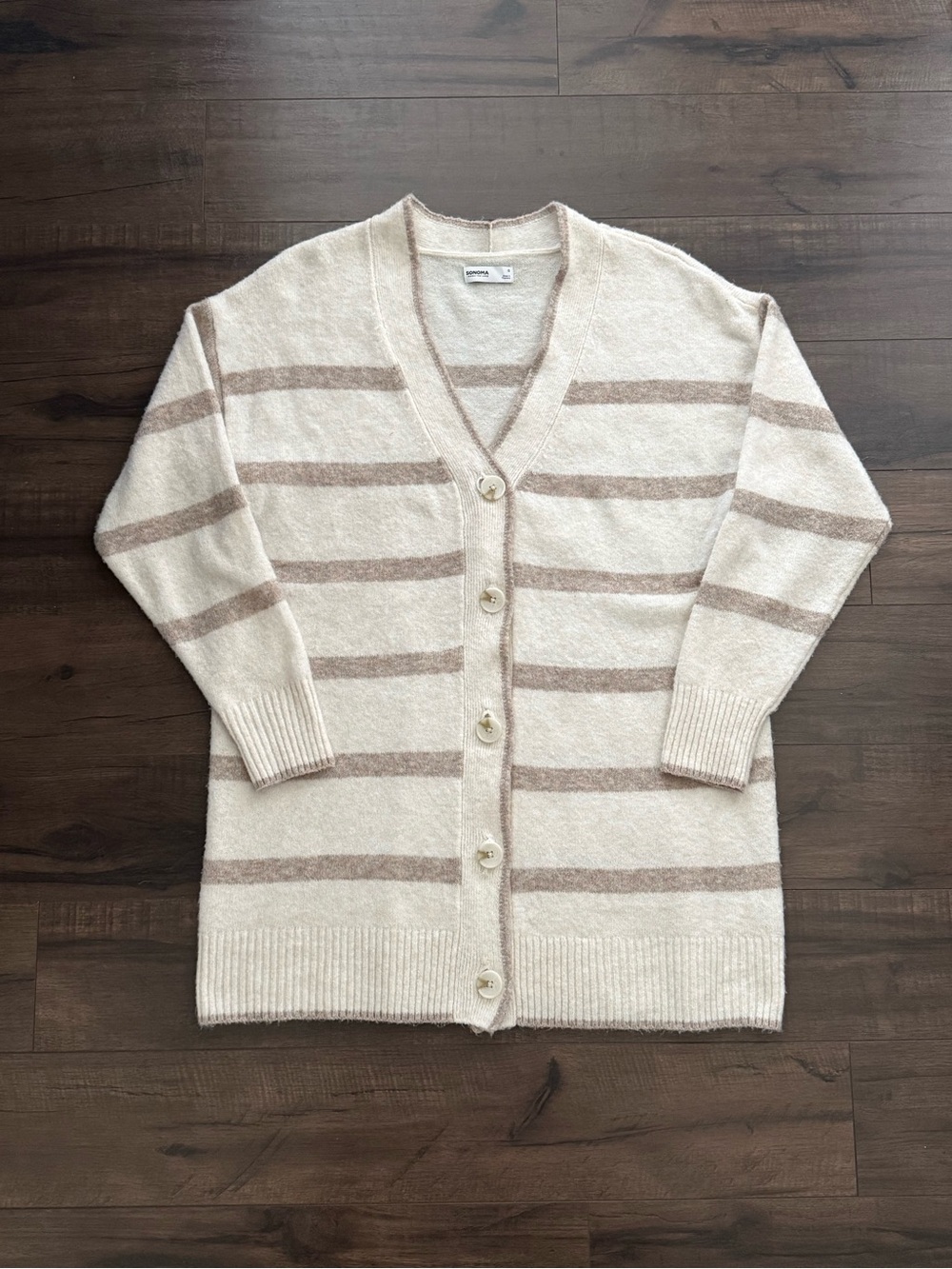 Oversized Striped Cardigan Sweater Women’s S Longline Button Front